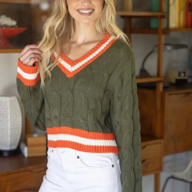 Olive and Orange Cropped Sweater