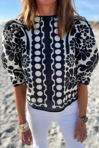 Black Floral Button Up Blouse