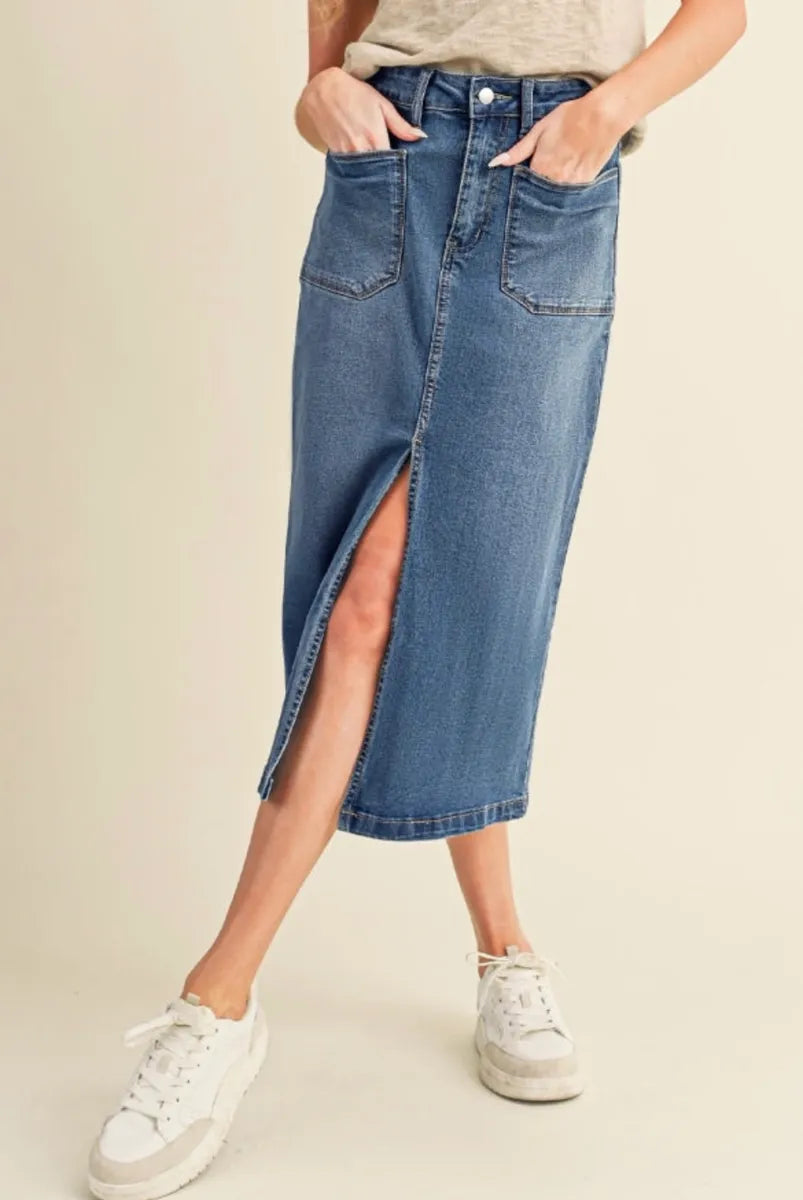 Front Slit Denim Skirt