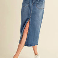 Front Slit Denim Skirt