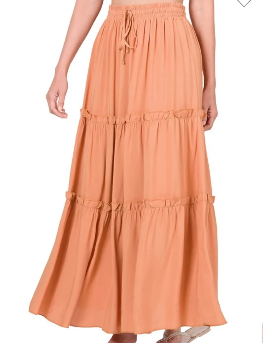 Light Weight Tiered Ruffle Maxi Skirt