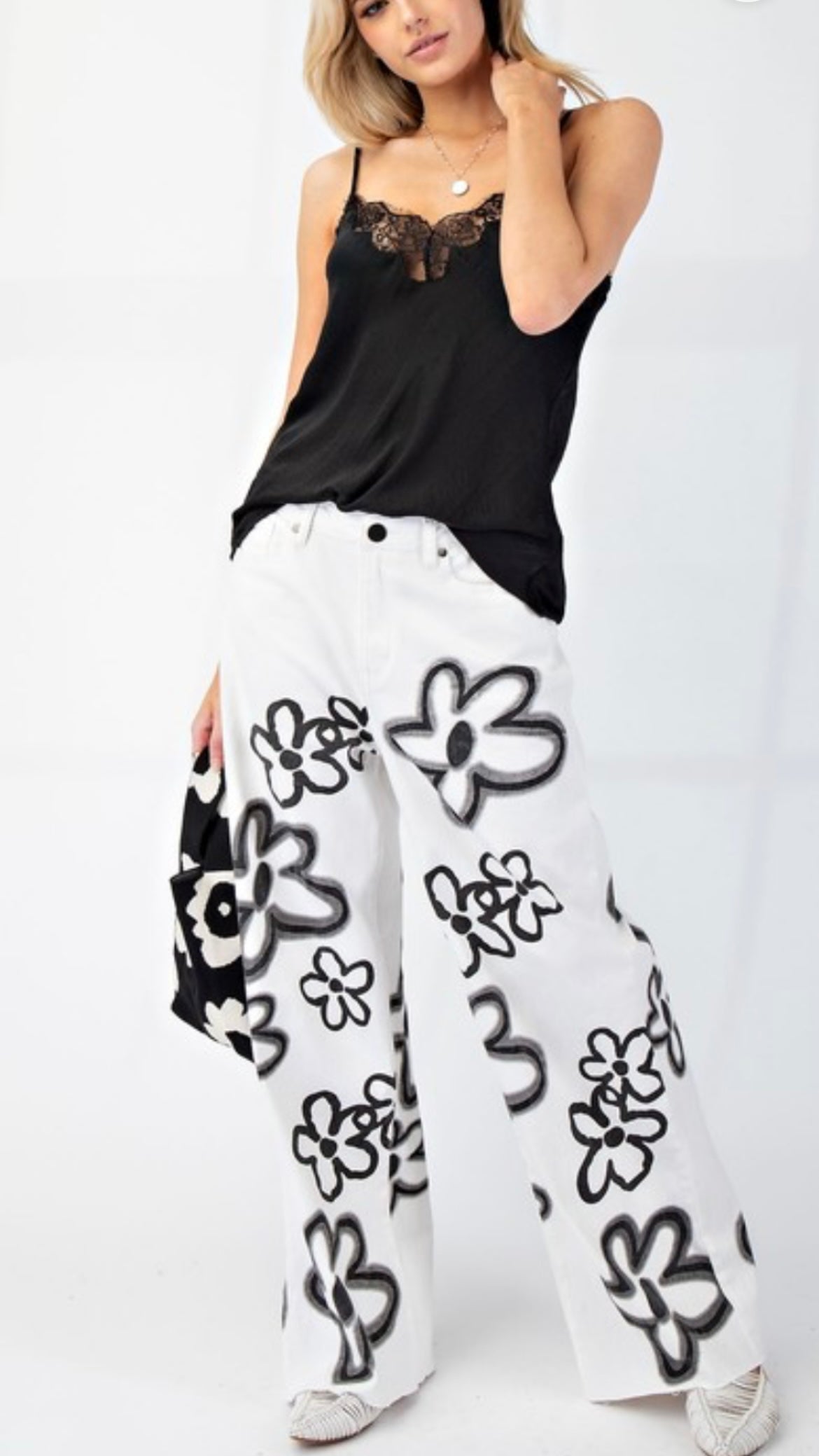 Flower Print Flare Bottom Pants