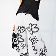 Flower Print Flare Bottom Pants