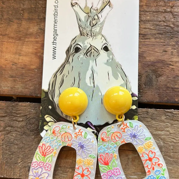 Yellow Acrylic Floral Drop Earrings