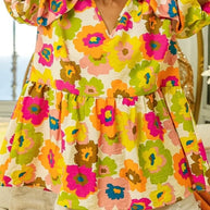 Floral Print Puff Sleeve Peplum Top