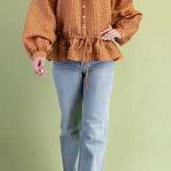 Rust Scrunch Tie-Waist Blouse