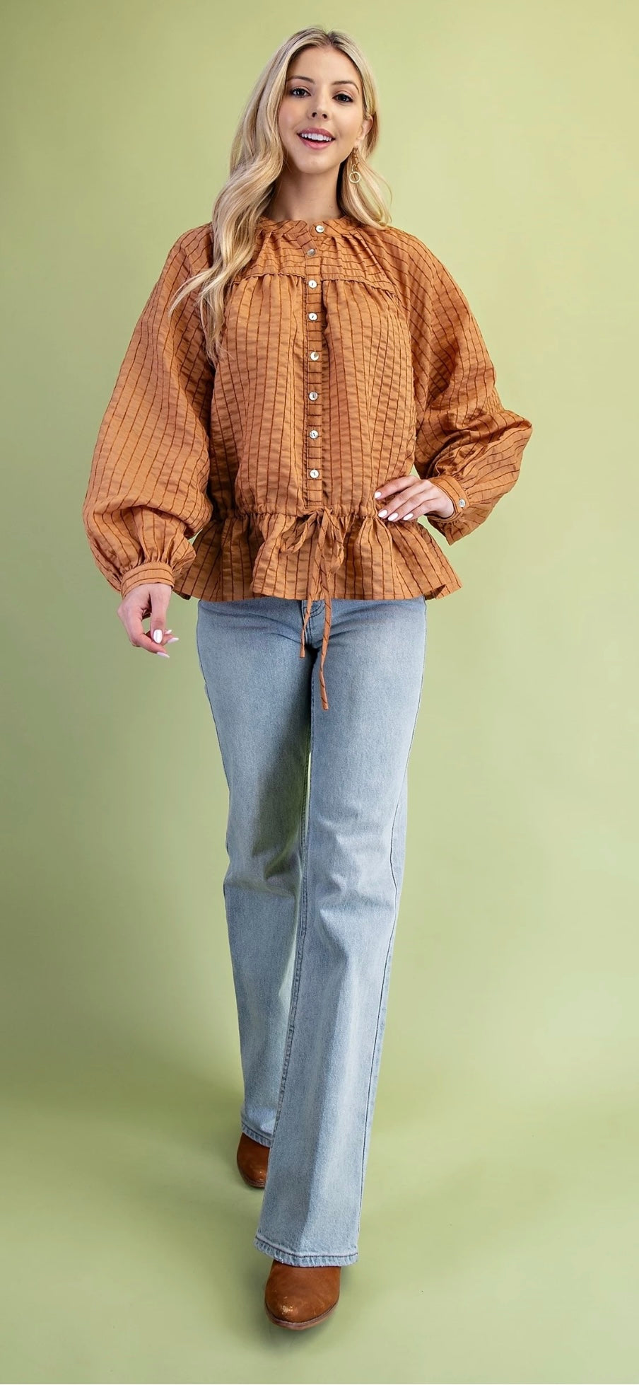 Rust Scrunch Tie-Waist Blouse