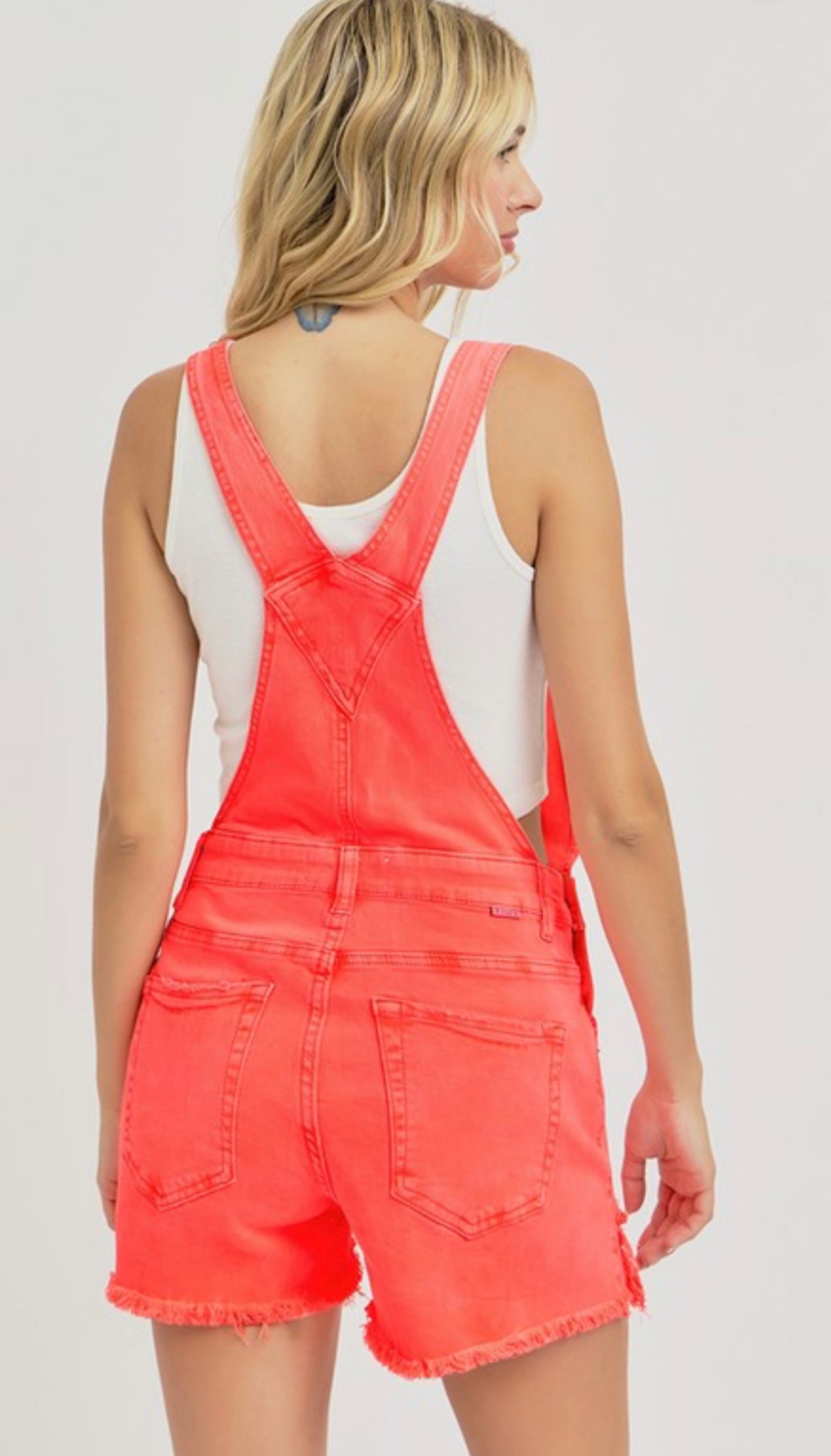 Risen Sunset Pop Distressed Overall Shorts