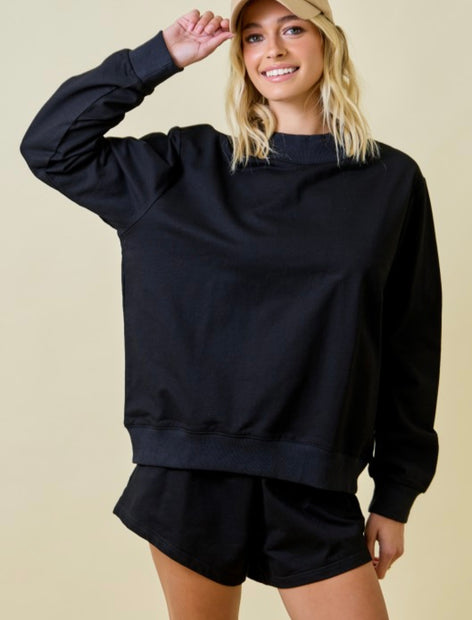 Mock Neck Terry Sweatshirt with Oversized Neck Band