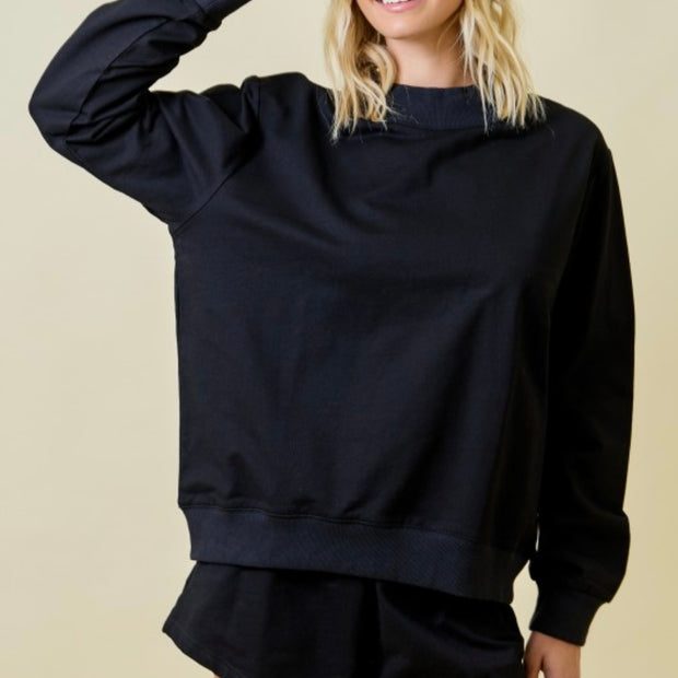 Mock Neck Terry Sweatshirt with Oversized Neck Band