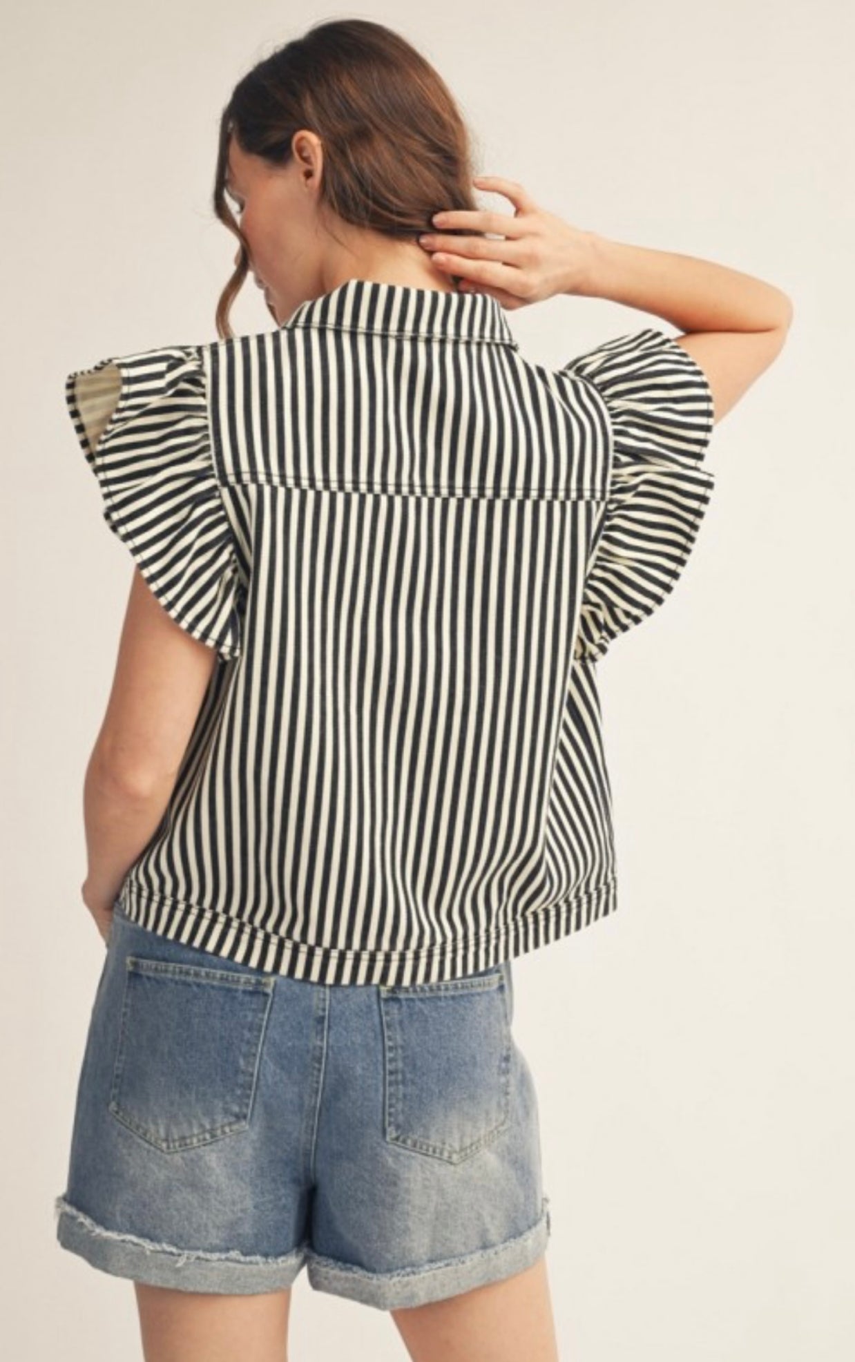 Denim Black and White Striped Vest