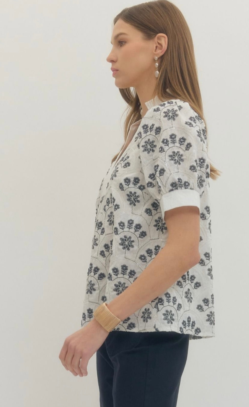 Midnight Bloom Sequin Embroidered Blouse