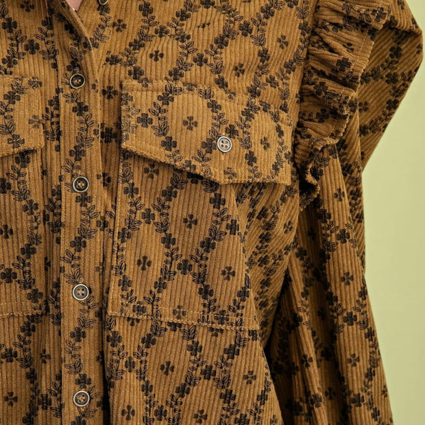 Autumn Ember Ruffle Corduroy Button Down