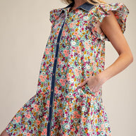 Denim Darling Floral Ruffle Dress