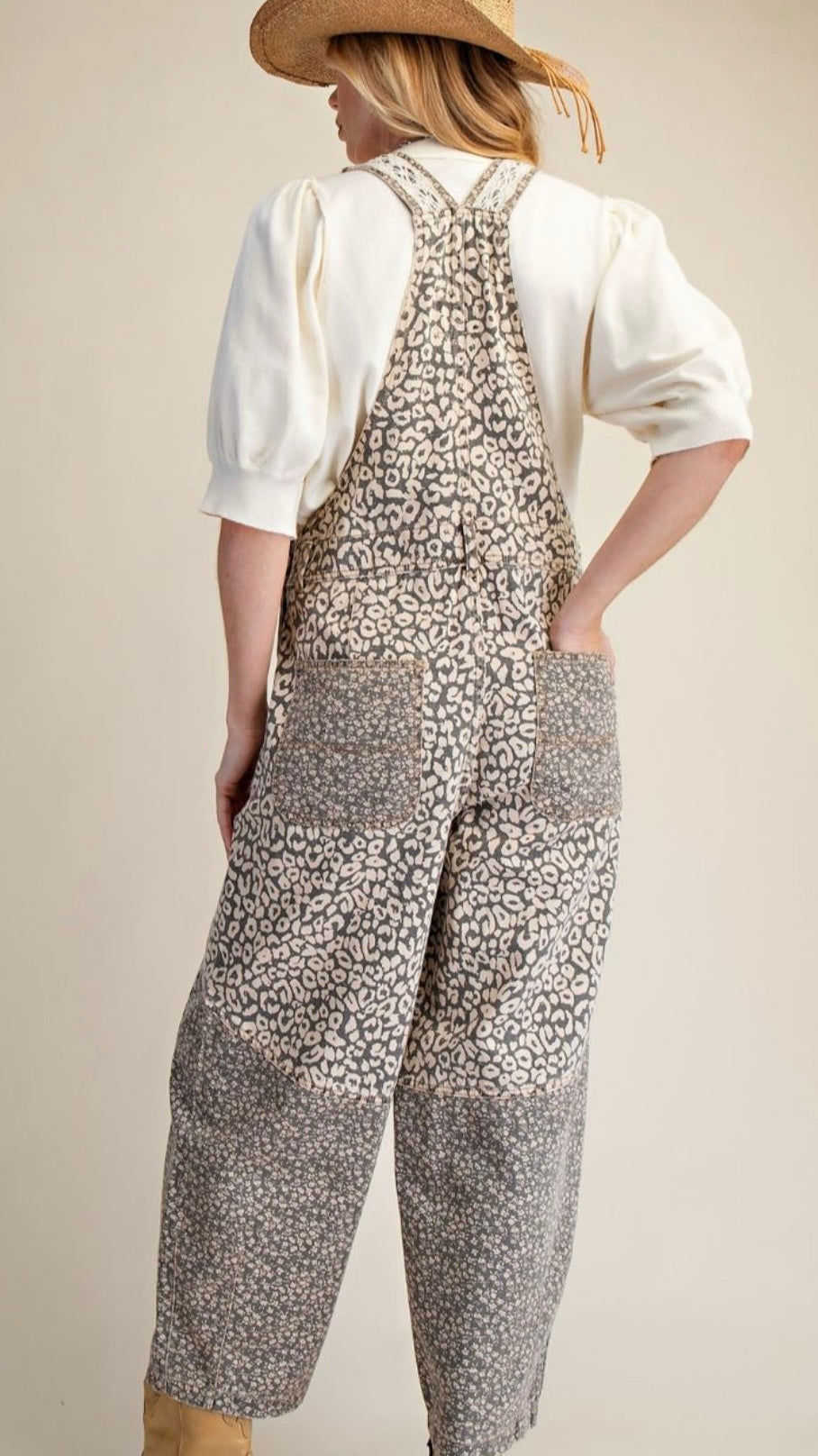 Wild Side Patchwork Leopard Wide Leg Overalls