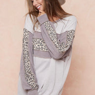 Bibi Knit Sweater Color Block Leopard