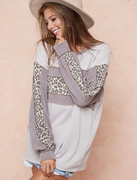 Bibi Knit Sweater Color Block Leopard