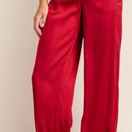 High Waisted Wide Leg Satin Red Pants 