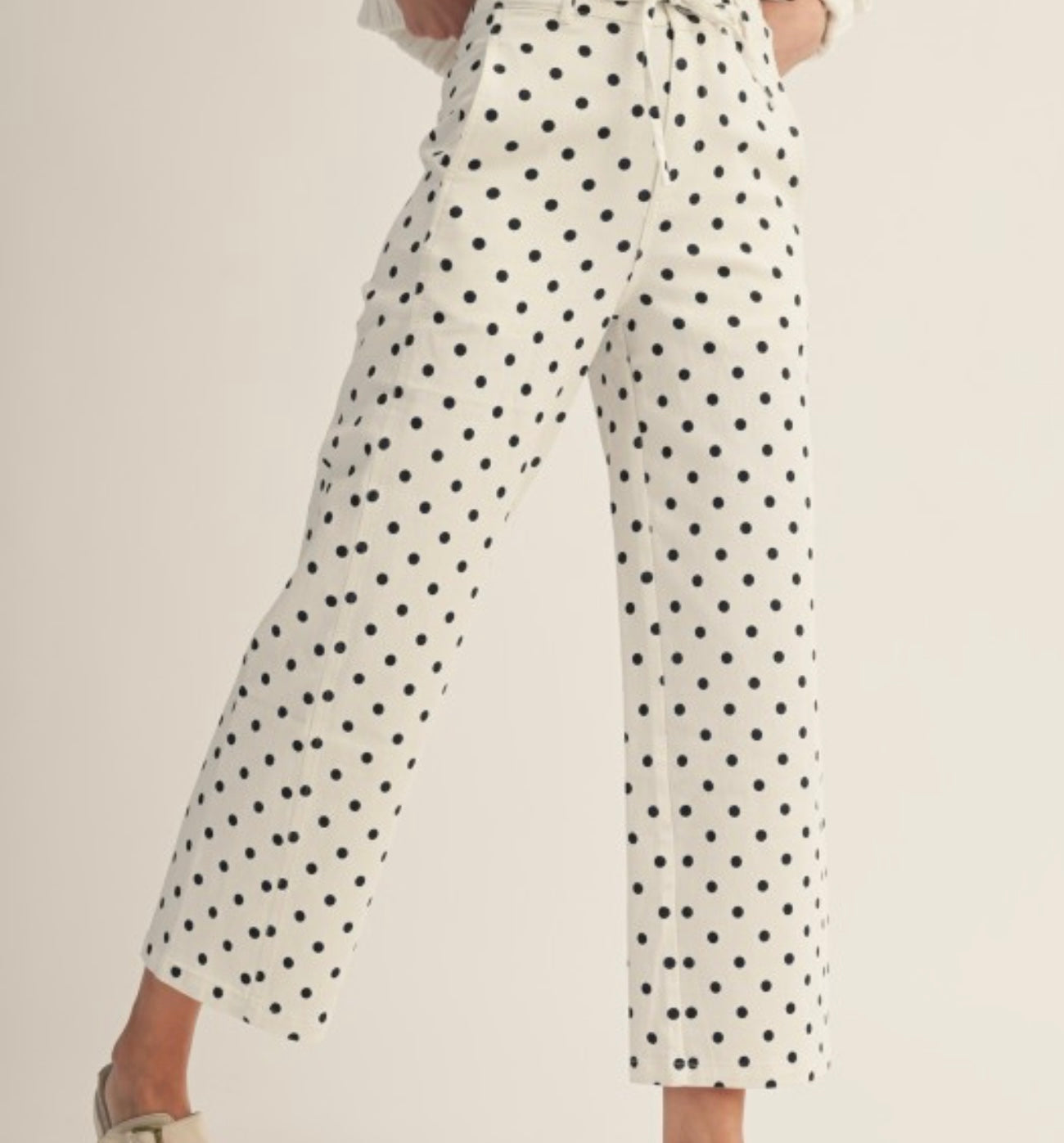 White Polka Dot Ankle Pants