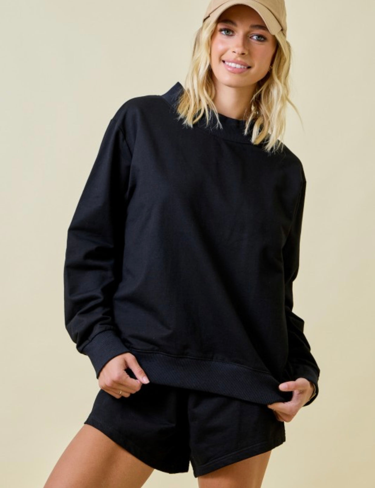 Mock Neck Terry Sweatshirt with Oversized Neck Band