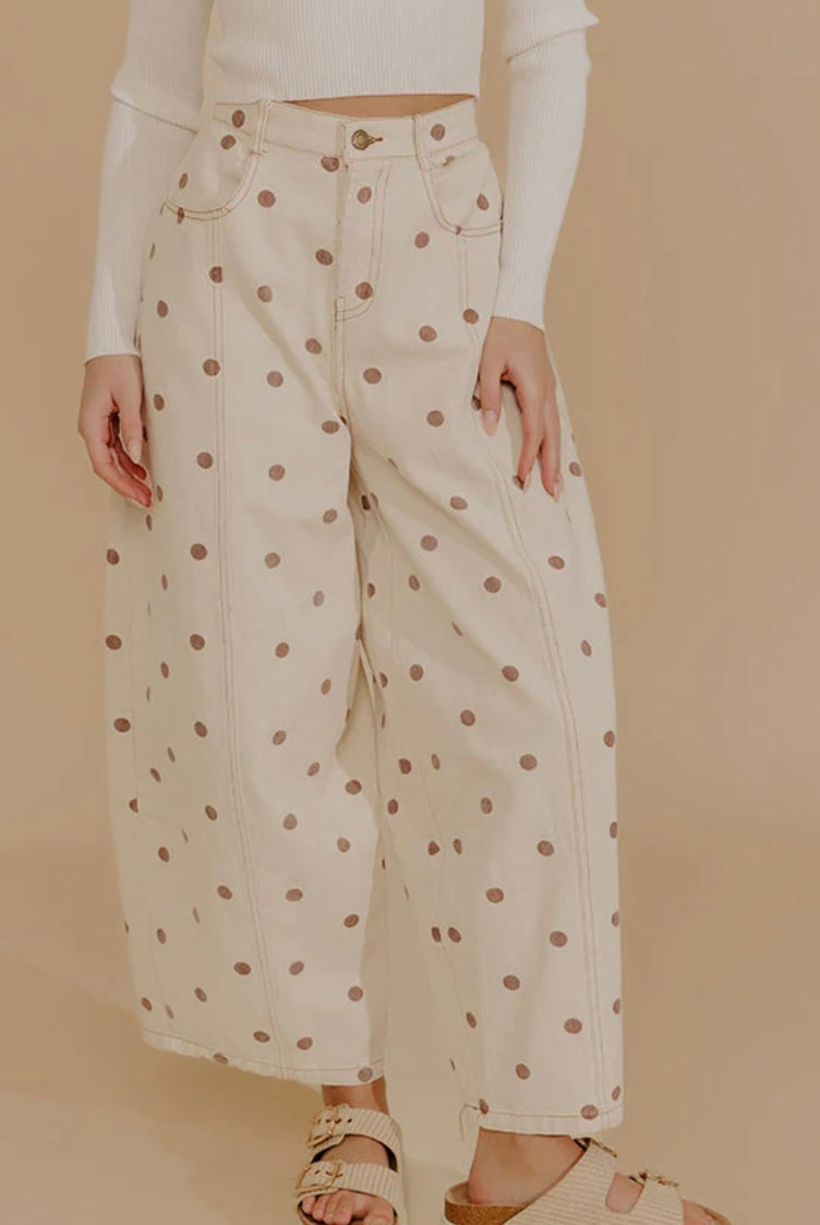 Oatmeal Brown Polka Dot Barrel Jean