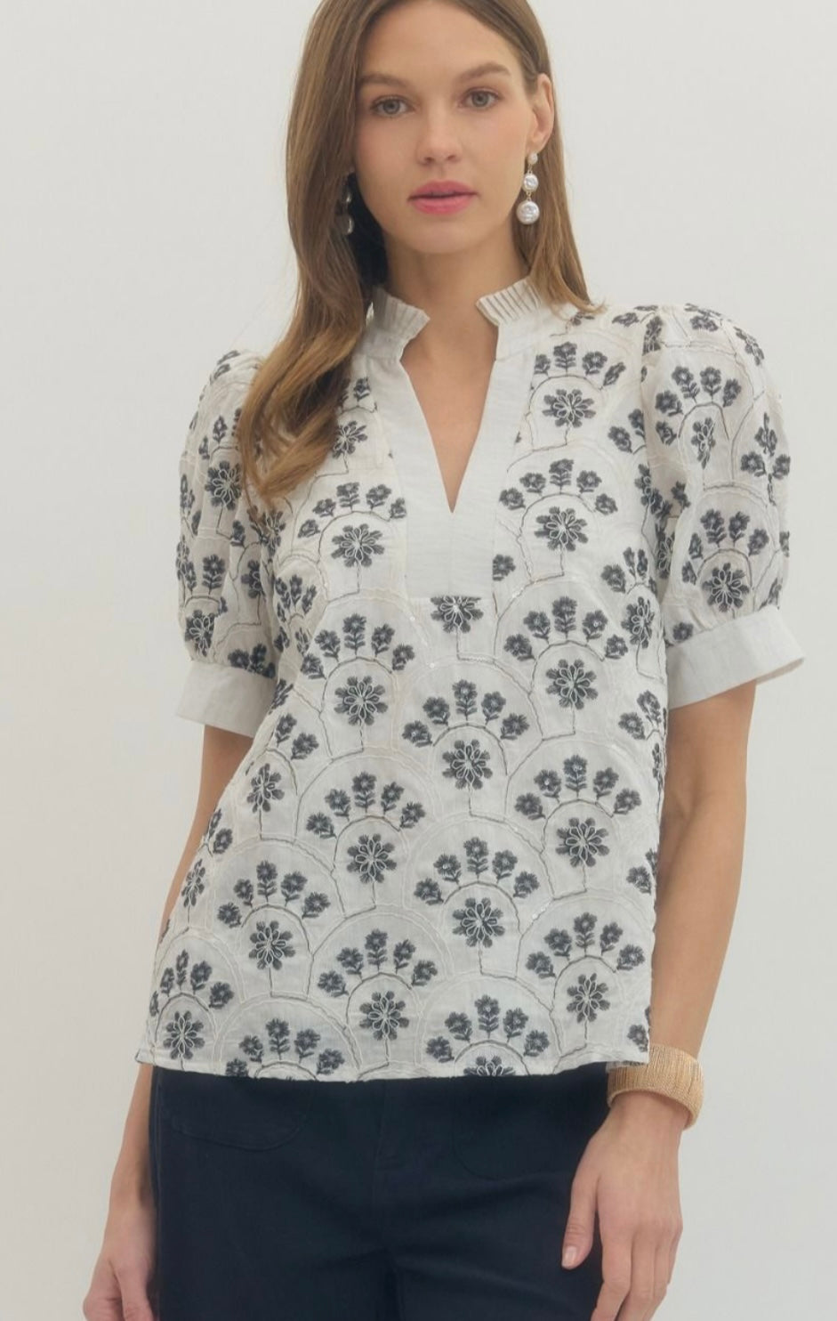 Midnight Bloom Sequin Embroidered Blouse
