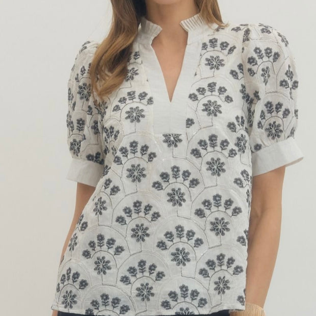 Midnight Bloom Sequin Embroidered Blouse