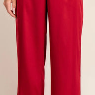 High Waisted Wide Leg Satin Red Pants