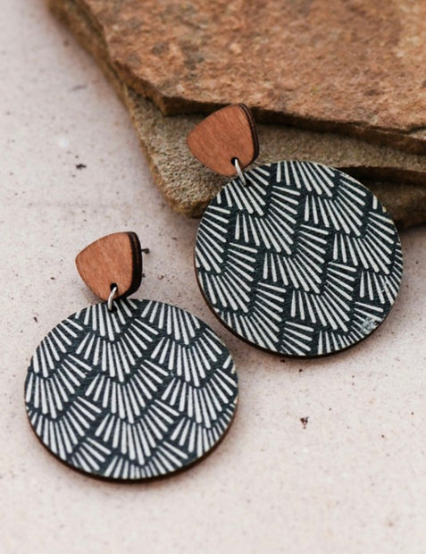 Boho Painted Wood Drop Earrings 