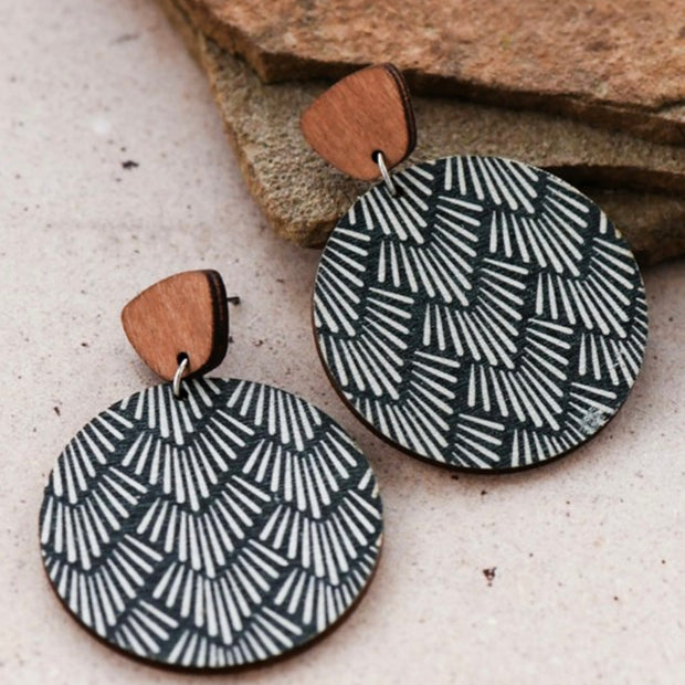 Boho Painted Wood Drop Earrings 