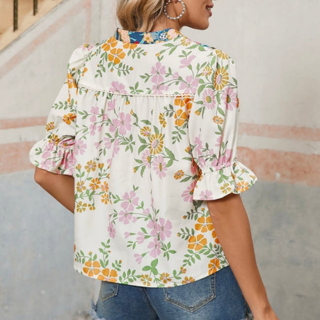 Multicolor Half Sleeve Boho Floral Blouse