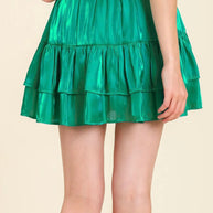 Shimmer Emerald Green Tiered Mini Skirt