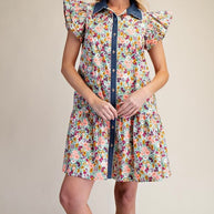 Denim Darling Floral Ruffle Dress