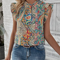 Ethnic Paisley Fly Sleeved Blouse