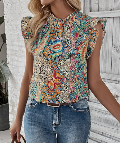 Ethnic Paisley Fly Sleeved Blouse