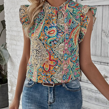 Ethnic Paisley Fly Sleeved Blouse