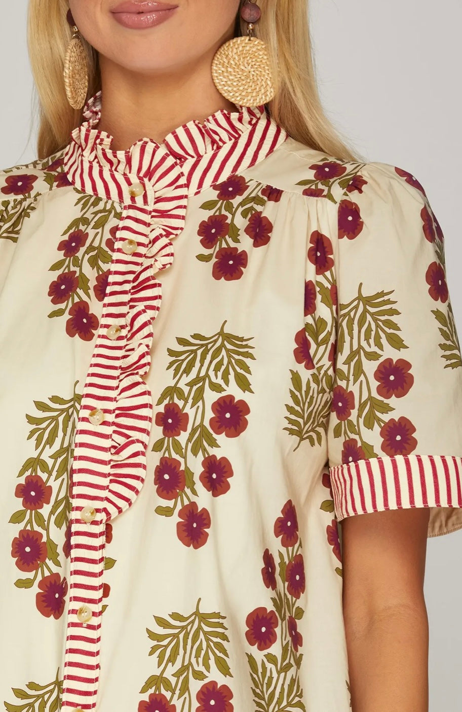 Vintage Bloom Striped Trim Dress