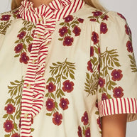 Vintage Bloom Striped Trim Dress