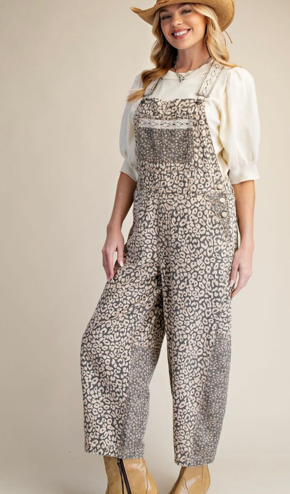 Wild Side Patchwork Leopard Wide Leg Overalls