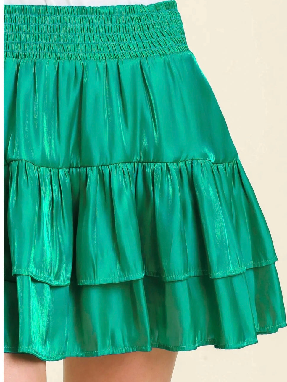 Shimmer Emerald Green Tiered Mini Skirt