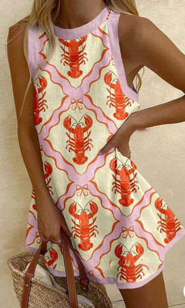 Unique Lobster Print Mini Dress