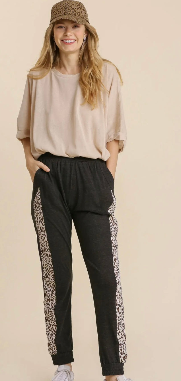 Black Leopard Joggers by Umgee