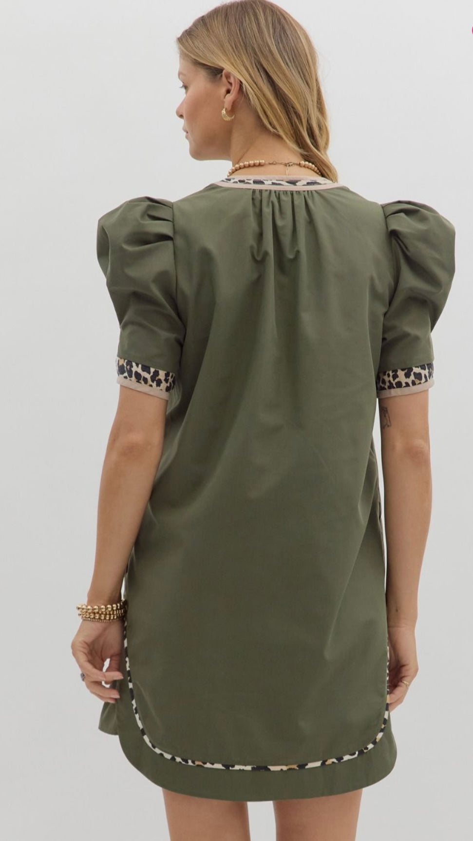 Olive Leopard Trim Dress by Entro