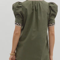Olive Leopard Trim Dress by Entro