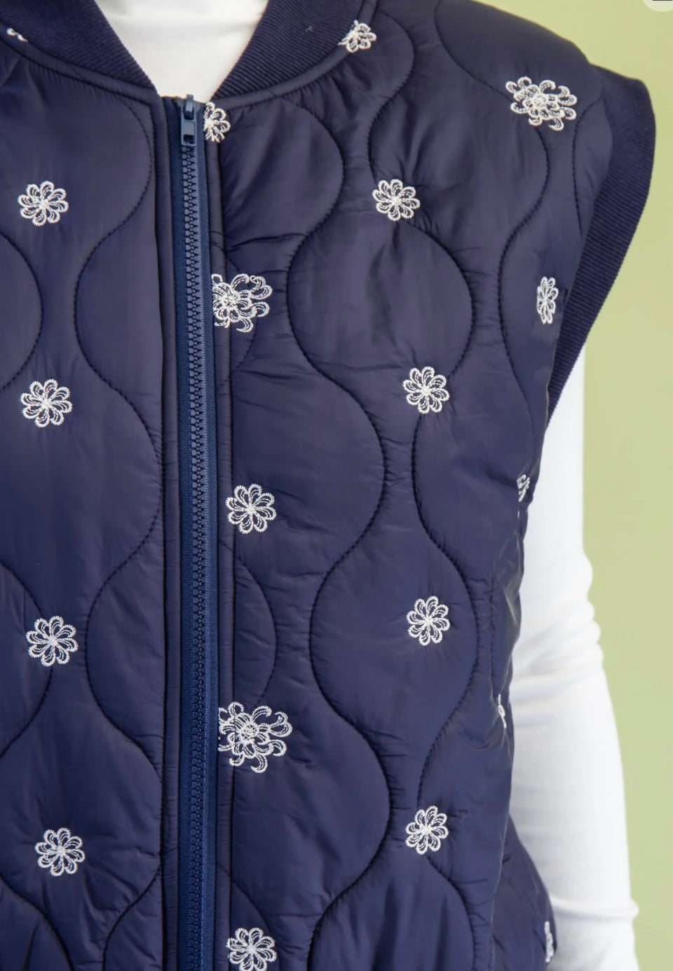 Flower Stitch Navy Quilted Vest