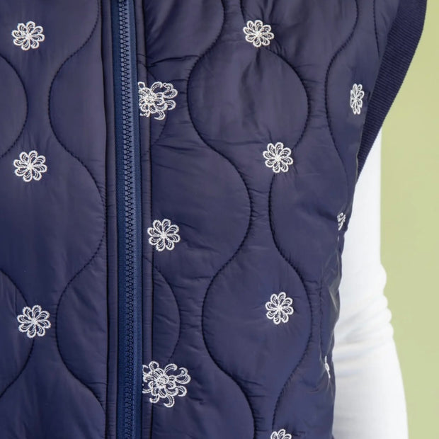 Flower Stitch Navy Quilted Vest