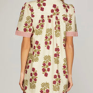 Vintage Bloom Striped Trim Dress
