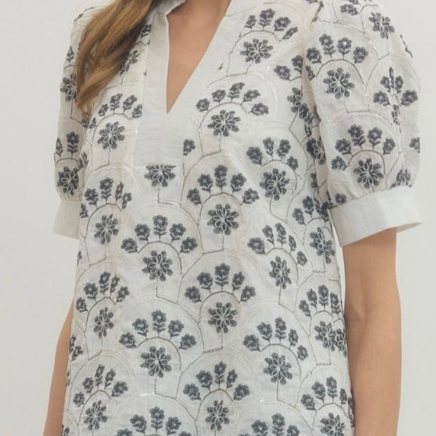 Midnight Bloom Sequin Embroidered Blouse