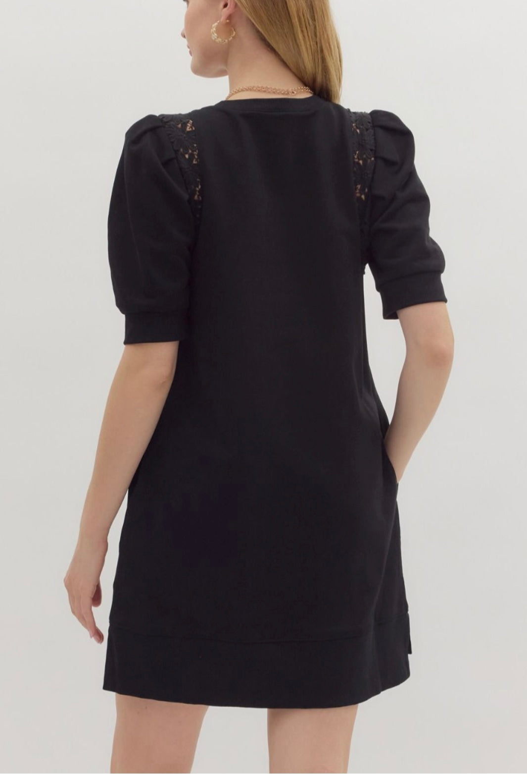 Entro Black Mini Dress with Accented Puff Sleeves