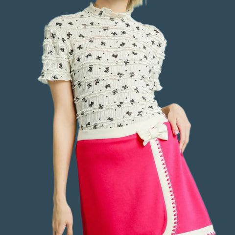 Umgee Chic Contrast Trim Mini Skirt